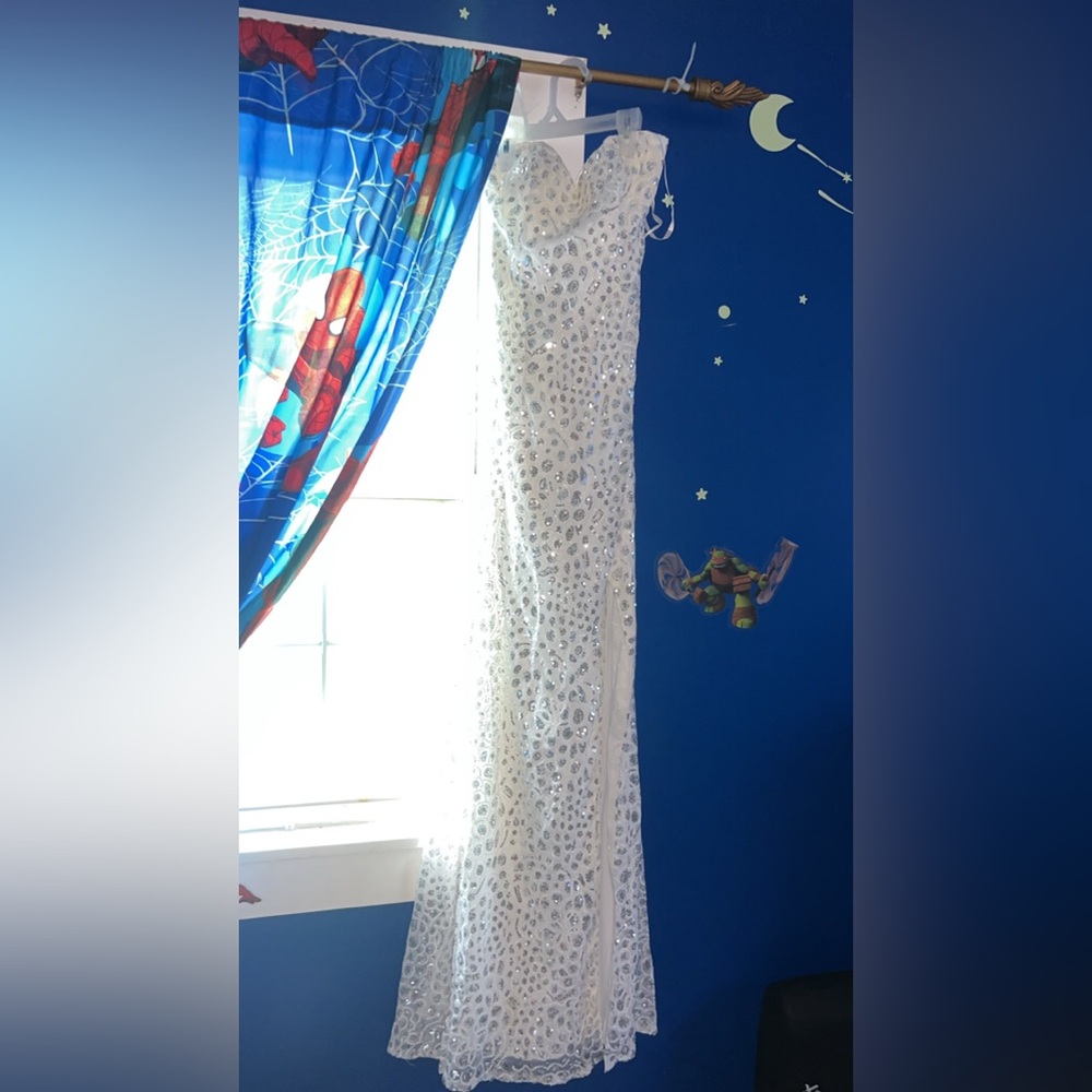 White sequin prom dress